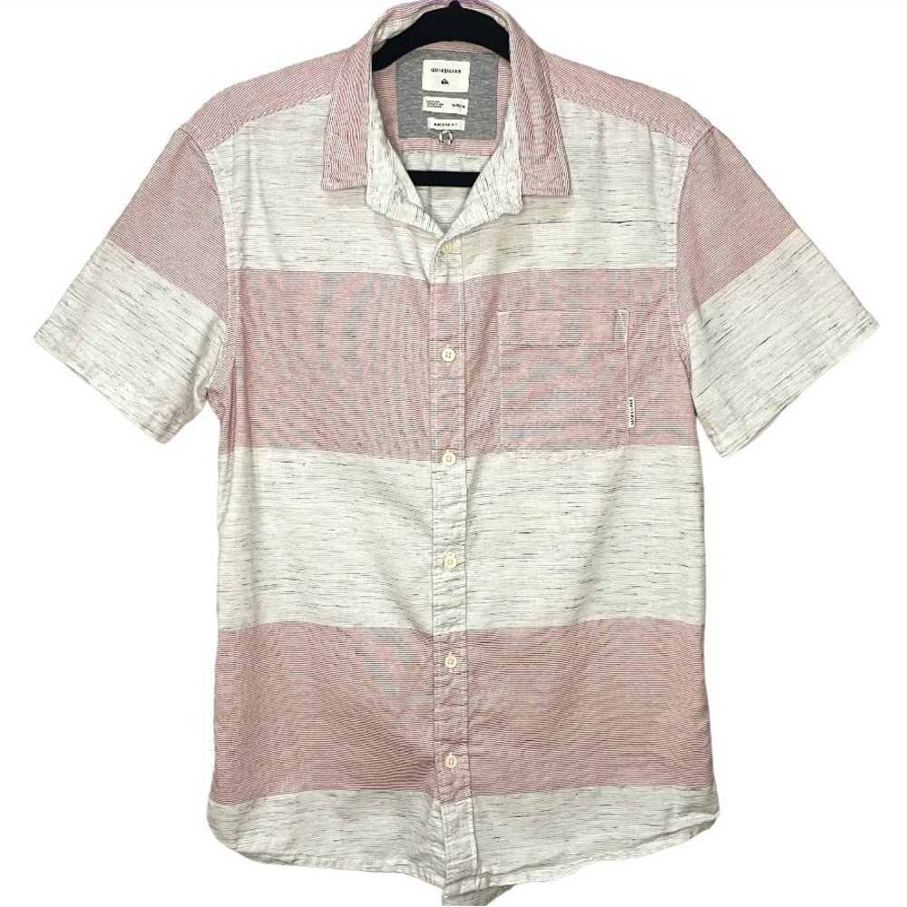 QUICKSILVER Surf Beach Skater Button Down Short Sleeve Shirt Modern  SZ S EUC